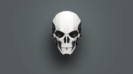 a skull printed on black and white wallpapers, featuring a retro-futuristic cyberpunk design. the image showcases elements of low poly, hard surface modeling, and personal iconography. with machine aesthetics and a minimalistic, clean style, this artwork embodies the essence of ghostcore. ai generatedの素材