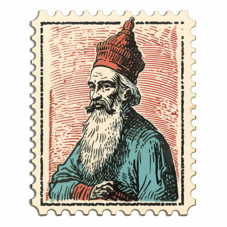 the franklin postage stamp features a vintage design inspired by the style of nicholas roerich. the stamp showcases the full name wilhelm waldmann in greek, with quirky character designs reminiscent of joachim patinir. the teal and red color scheme adds a vibrant touch to this antique-inspired stock vector. this fantasy illustration is influenced by woodcut-inspired graphics, reminiscent of the works of irving penn. ai generatedの素材