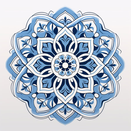 islamic stylized design ornament vector illustration featuring a traditional chinese painting style with light white and blue colors. the multidimensional shading adds depth to the intricate flower patterns and striking symmetrical designs. the elegant circular shapes create a visually captivating composition. ai generatedの素材