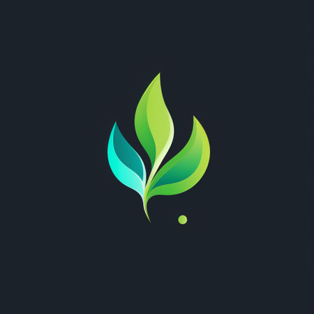 a green and yellow leaf logo design featuring an eco flora leaf. the logo is designed in the style of dark blue and light aquamarine with a black background. it incorporates dark purple and light emerald accents, subtle gradients, and crisp graphic design. the logo exudes energy-filled illustrations and graphic illustrations. ai generatedの素材