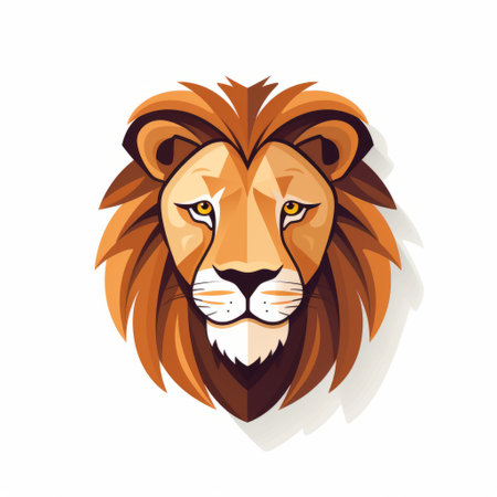 a lion head logo in abstract style, featuring a vector art illustration. the logo is designed in a flat illustration style, showcasing hyperrealistic wildlife portraits. the color palette consists of light brown and amber tones, adding to the distinctive character of the illustration. the logo also incorporates elements of egyptian iconography. ai generatedの素材