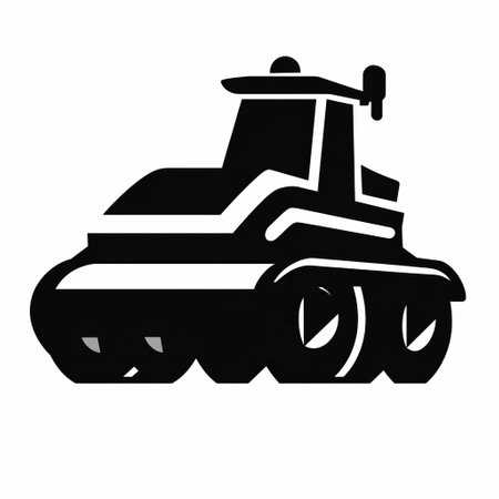 a tractor logo insignia sign design picture is showcased on a white background. the photo is captured in the style of stark black and white, reminiscent of an associated press photo. the meticulous military scenes by jon klassen inspire the design. the image is created using cad (computer aided design) and has a matte finish. it is digitally enhanced for a captivating visual impact. aiの素材