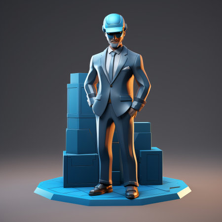 a construction designer's 3d model and flat vector illustration, featuring surreal cyberpunk iconography. the design showcases a striking combination of silver and blue tones, reminiscent of the marvel comics aesthetic. rendered in unreal engine, this photo captures the elegant and formal essence of the artwork. taken with a nikon d750, the image exudes a sense of automatism. ai generatedの素材