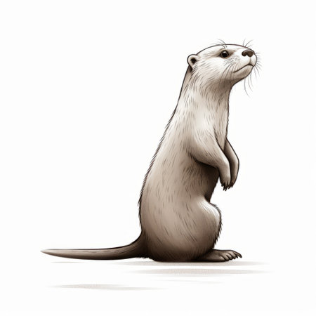 a hand-drawn animal drawing of an otter sitting up with its legs crossed. this photorealistic-style illustration captures the intricate details of the otter's features, while maintaining a simplistic cartoon-like charm. the artwork showcases the grandeur of scale, with a color palette that combines dark white and light beige tones. perfect for prairiecore enthusiasts and those seeking detailed character illustrations. discover this captivating piece on flickr.の素材