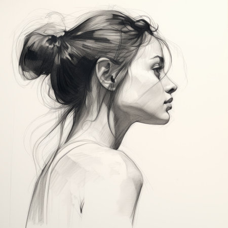 a head sketch of a woman, showcasing highly detailed realism and dramatic poses. this large-scale painting captures the essence of minimalistic black and white sketches. the candid expression is beautifully enhanced by the soft light, resulting in an ultra-high-definition image. ai generatedの素材