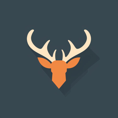 a stag head flat icon in dark teal and dark orange, perfect for website, app, and tv design. the matte background enhances the quirky characters and objects, while the subtle use of light and shadow adds depth. the detailed background elements combine natural and man-made elements, creating a vintage graphic design. ai generatedの素材