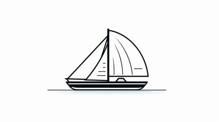 a minimalist line drawing of a cartoon boat with sails on a white background. the bold, black lines and clever use of negative space create a tasteful and decorative vessel. this artwork, created by tyler walpole, is available under the creative commons attribution license. ai generatedの素材