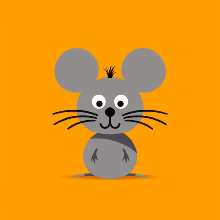 a cute mouse, inspired by the simplified and stylized portraits of william nicholson, is captured sitting on a vibrant orange background. this dark gray mouse is colorized, resembling the witty and clever cartoons of mike kelley. this photo is available under the creative commons attribution license. ai generatedの素材