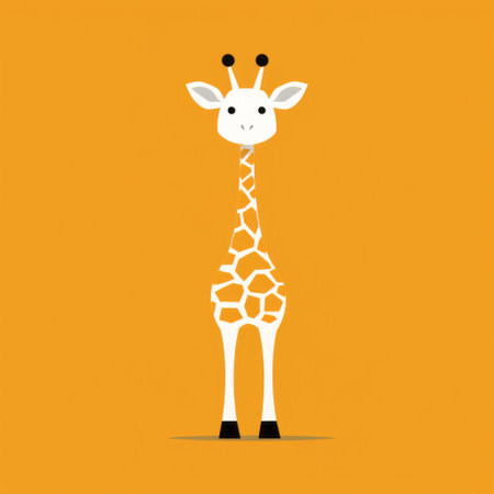 a silhouette of a giraffe stands against an orange background in a simplistic cartoon style. the dark white and light beige colors create a cute and cartoonish design. this graphic design-inspired illustration, with its minimalistic design and focus stacking technique, is available under a creative commons attribution license. ai generatedの素材