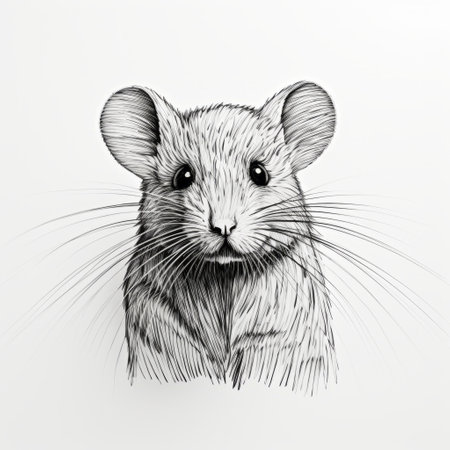a white rat is depicted on a white background in a realistic and hyper-detailed style. the drawing showcases meticulous line work and clean, sharp inking. this uhd image is reminiscent of the artistic styles of e.h. shepard, dan matutina, and grzegorz domaradzki. ai generatedの素材