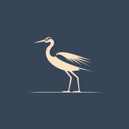 the crane, an american iconography, stands tall in this abstract vector illustration. the dark indigo and light beige color scheme creates an elegant contrast, while the clever use of negative space adds depth. inspired by the wildlife photography of mark catesby, the elongated crane is beautifully captured in shades of light gray and dark beige. ai generatedの素材