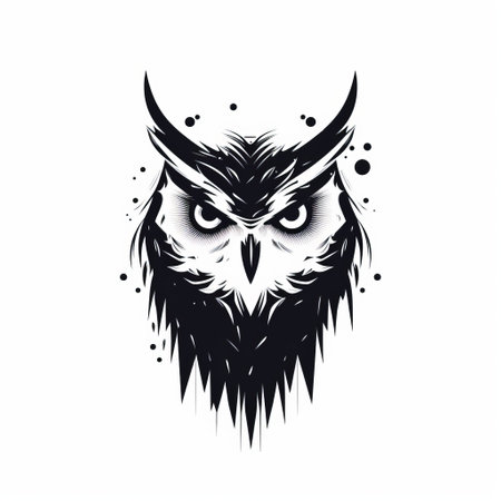 owl head tattoo in vector format, isolated on white background. minimalist ink painting style with gritty horror comics influence. dark black and light black shades create flowing silhouettes. the design is inspired by animated gifs, graffiti-inspired animals, and features an eye-catching composition. ai generatedの素材