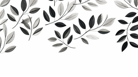 a minimalist black and white vector illustration of leaves and branches, created by solgrafa, in the style of stasia burrington. this high-resolution image by kerem beyit features decorative borders and a white background, perfect for various design projects. mandy disher. ai generatedの素材