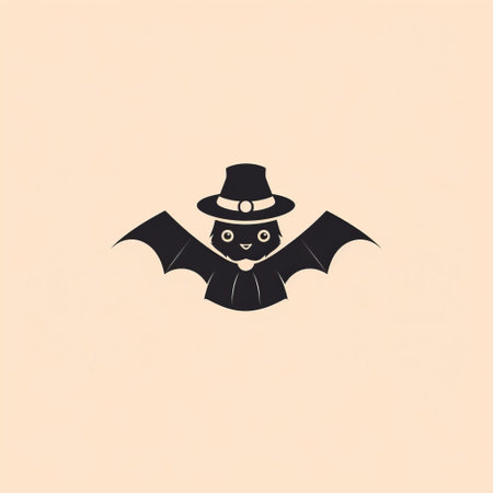 a black and white bat with bat wings perched on a white background. this minimalistic portrait showcases a vintage graphic design style, featuring dark beige tones and letterboxing. the bat's unique charm is captured in this image, reminiscent of thermal camera visuals. perfect for a logo or to add character to any design. ai generatedの素材