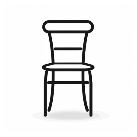 a flat modern minimalist design icon of a chair is depicted in this vector illustration. the illustration showcases bold black outlines in the style of viennese secession, with a playful use of light and shadow. it has a historical touch and features clean and sharp inking. the chair is reminiscent of glazed earthenware. ai generatedの素材