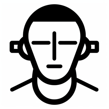 a man wearing headphones is depicted in this artwork, featuring simplified figures and personal iconography. the design incorporates elements such as masks and totems, with sleek lines and a whiplash-like style. the overall aesthetic is reminiscent of li-core and android jones, creating a visually captivating image. ai generatedの素材