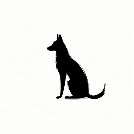 a vector silhouette of a german shepherd is depicted on a white background. the silhouette showcases an expressive face and white ears, resembling animated gifs. this artwork is inspired by the styles of leonora carrington, petcore, and petros afshar, emphasizing minimalist simplicity. ai generatedの素材