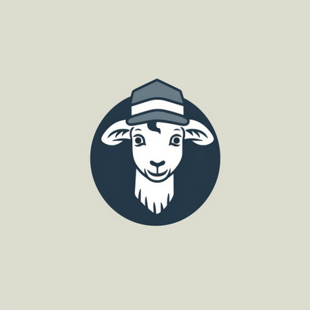 a quirky anthropomorphic logo for a farming business that specializes in goats and sheep. the logo features light navy and light gray colors, with a rangefinder lens effect and a low-resolution design. it incorporates elements of swiss style and troubadour style, showcasing soft and rounded forms. ai generatedの素材
