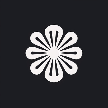 a black and white vector illustration of a flower-shaped logo design, inspired by the mid-century modern style of 1860-1969. the japanisimo logo showcases visual harmony with its flat form and zen-inspired elements. set against a black background, this design pays homage to the artistic influence of govaert flinck. ai generatedの素材