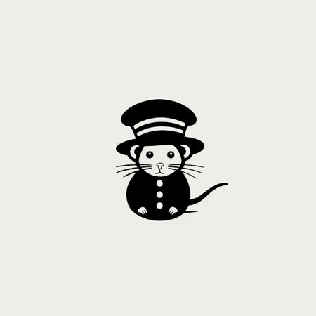 a mischievous feline-inspired mini rat wearing a top hat is depicted in this monochromatic graphic design. the minimalistic elements and rounded forms create a whimsical minimalism, reminiscent of graphic design-inspired illustrations. with a touch of whistlerian influence, this artwork showcases a unique and playful twist on traditional motifs. ai generatedの素材