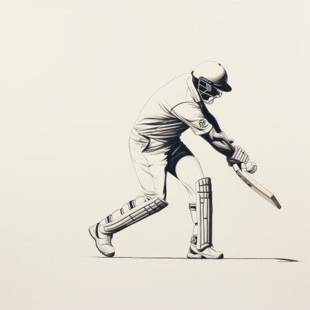 a pair of young men playing cricket on the lawn, depicted in minimalist pen drawings with realistic hyper-detail. the image is in ivory color and has a resolution of 3840x2160. the stark contrast of light and shadow adds depth to the representational scene. the cricket players are made of rubber material. ai generatedの素材