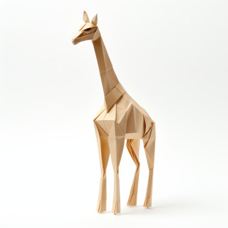 a white wooden origami giraffe with a dark beige pattern, resembling a meticulous photorealistic still life. this animated gif showcases the intricate details of the ssaku hanga style, combining site-specific works and maquette elements. explore this stunning creation on sketchfab. ai generatedの素材