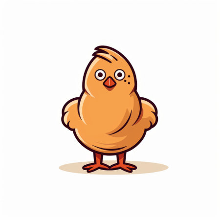 a cartoon chick with a strong facial expression stands upright, with its feet apart. this light orange character illustration features simple yet detailed and colorful imagery. the sharp linework adds to the playful and fun nature of the illustration. ai generatedの素材