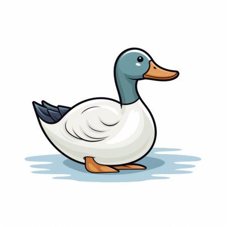a cartoon duckling gracefully walks on water in this simple and colorful illustration. the white and gray hues perfectly capture the accurate bird specimen, while the clean and simple designs showcase rounded and detailed illustrations. ai generatedの素材