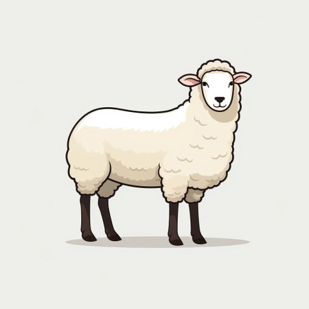 a cartoon sheep flat style character with meticulously detailed soft outlines. this ivory-colored, low-resolution image showcases rounded features and strong linear elements. enjoy the uhd quality of this adorable sheep illustration. ai generatedの素材