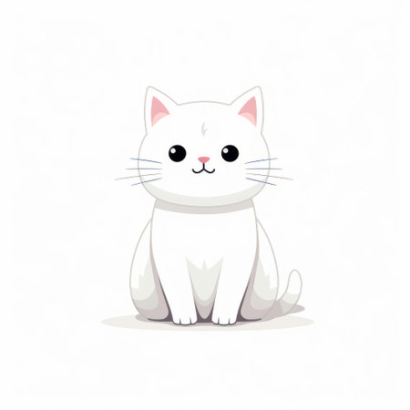 white cat vector illustration featuring a happy feline. this clean and simple design, created by kevin hill, showcases a minimalistic and streamlined style with subtle shading. the high-resolution image captures the charm of the cat in a visually appealing manner. ai generatedの素材