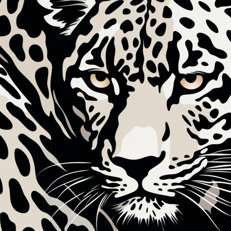 the leopard's head, depicted in a pop art-inspired illustration style, stands out against a black background. the image showcases a combination of dark white and light beige tones, creating a striking contrast. the leopard's intense gaze captivates the viewer, while the bold posters and smooth, curved lines add a touch of artistic flair. this artwork draws inspiration from stencils and himalayan art. ai generatedの素材