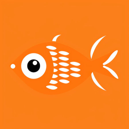 an orange fish swims gracefully against an orange background in this simplistic vector art. the cute and cartoonish design features dark orange and white hues, created by a minimalist graphic designer. the eye-catching composition is reminiscent of children's book illustrations, captured beautifully with a medium format lens. ai generatedの素材