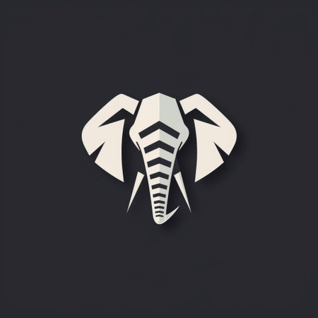 a modern abstract elephant with a tooth on a black background. this design icon is created in the style of paper cut-outs, featuring light gray and dark beige colors. the image showcases dynamic lines and shapes, resembling a cobra. it can be used as a logo or as a representation of handcrafted objects. the design is symmetrical and visually striking. ai generatedの素材