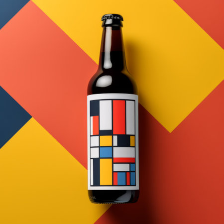 the beer packaging design showcases a logo and label design illustration inspired by the iconic style of piet mondrian. the colorful geometric abstractions, reminiscent of bauhaus photography, pay homage to kazimir malevich's artistic vision. the design also incorporates realistic attention to detail, akin to the works of stephen ormandy. with selective focus, this design captures the essence of modern art and beer culture. ai generatedの素材