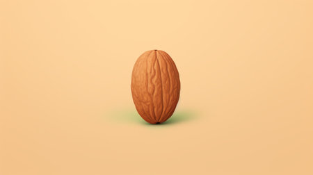 wooden almond on beige background in hyper-realistic style. this 3d illustration showcases the beauty of nature-based patterns. with a touch of lomography and stark minimalism, the almond stands out in its orange hue. inspired by the pentax 645n, this illustration captures the essence of organic beauty. ai generatedの素材