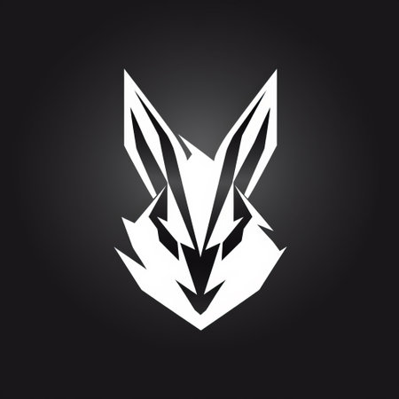 a white rabbit icon is featured in this vector design for an fc player emblem. the design showcases a black background with a futuristic geometric abstraction, reminiscent of ps1 graphics. the rabbit has a strong facial expression and is depicted from a birds-eye-view. the design incorporates sharp angles, giving it a unique and eye-catching appearance. ai generatedの素材
