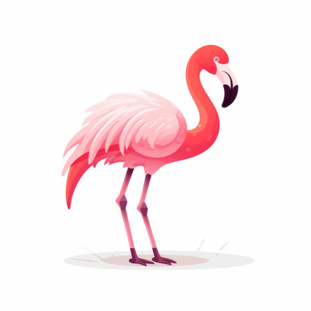 a pink flamingo stands gracefully on her own in this vibrant and energetic illustration. the cartoon-style image showcases the flamingo's beautiful colors, ranging from light red to dark crimson. with hyper-realistic animal details, this illustration captures the essence of the majestic flamingo in a lively and captivating way. ai generatedの素材