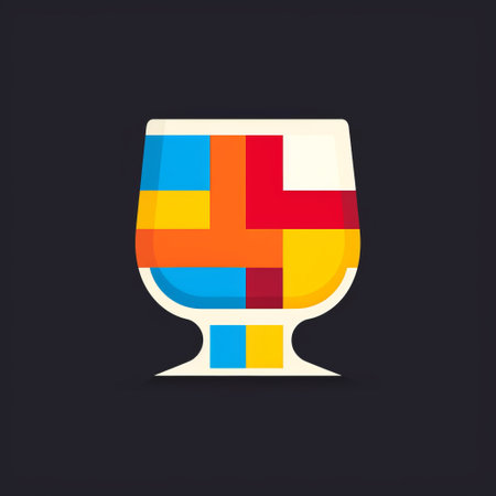 a colorful logo for a drink resembling a puzzle, inspired by cubist still life. the logo features flat color blocks against a black background, showcasing a contemporary glass. it combines elements of dutch tradition with an experimental use of color, resulting in a pixel-perfect design. ai generatedの素材