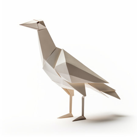 a brown origami bird, inspired by 20th century scandinavian style, is captured in a photographically detailed portrait on a white background. the ambient occlusion technique enhances the dark white and light gray tones, creating a visually striking image. the maquette showcases inventive character designs, while the use of ray tracing adds depth and realism to the composition. ai generatedの素材