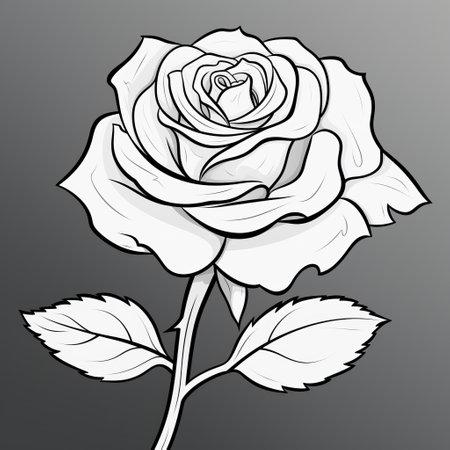 a white rose flower vector clipart, featuring a gothic illustration style with stark contrast of light and shadow. the dark gray and gray tones create a dramatic effect, while the precise draftsmanship and simplified line work add to its artistic appeal. this award-winning, romantic illustration is available as a free vector clipart. ai generatedの素材