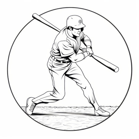 baseball player hitting ball in circle with meticulous inking style, realistic forms, and a blend of digital and manual techniques. rounded and strong diagonals add dynamic energy to the composition. this image is available under the creative commons attribution license and has a touch of soviet influence. ai generatedの素材