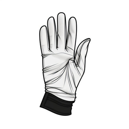 transparent polyurethane hygiene glove vector illustration in the style of raymond pettibon. the artwork features light silver and black tones, reminiscent of george perez's work. the use of grisaille technique adds depth and texture, while the sleek lines pay homage to michelangelo's masterpieces. this unique creation by karencore combines various artistic influences into a visually striking piece. ai generatedの素材