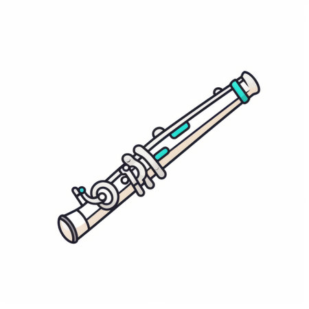 a clarinet illustration by tomokazu matsuyama, featuring meticulous lines and vibrant colors. the white background enhances the simplicity and elegance of the design. the use of light white and dark aquamarine creates a visually captivating contrast. this animated gif showcases the artist's skill in creating detailed and colorful illustrations, reminiscent of woodcut prints. perfect for those interested in engineering, construction, and design. ai generatedの素材