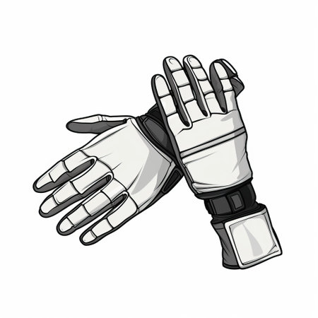 a pair of white gloves, inspired by cyberpunk manga, are showcased on a white background. these gloves feature an automatic drawing style with silver and black accents, evoking an adventurous theme. reminiscent of mid-century illustrations and scientific illustrations, these gloves are a unique blend of art and functionality. crafted from glazed earthenware, they exude a distinct and captivating aesthetic. ai generatedの素材