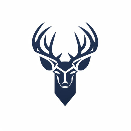 a deer head in blue and white, featuring simplistic characters and dark symbolism. the color palette consists of dark navy and dark blue, adding a touch of elegance to the minimalist geometric precision. this artwork embodies a cabincore aesthetic and could be used as a logo. ai generatedの素材