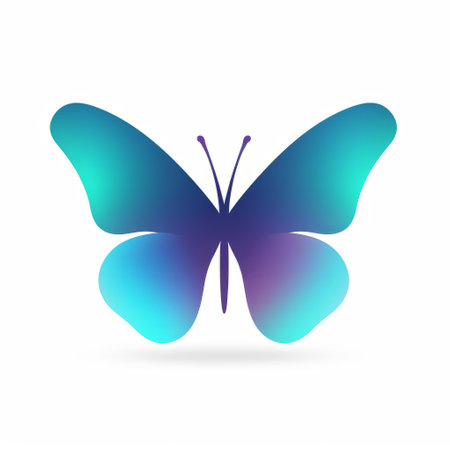 a blue butterfly logo design featuring butterfly symbol icons in a vector graphics format. the design showcases abstract art and artwork with illustrations in the style of light maroon and light emerald. it incorporates monochromatic shadows, light yellow and violet, dark green and sky-blue colors. the graphic illustration uses illusory gradient and simplified shapes. ai generatedの素材