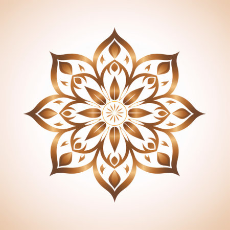 opulent flower illustration with gold lettering on an ivory background, showcasing an elegant oriental style. the design incorporates minimalistic symmetry, with hints of light amber and bronze. inspired by personal iconography, native american, first nations, and alaska native art, it features a monochromatic symmetry that adds to its allure. ai generatedの素材