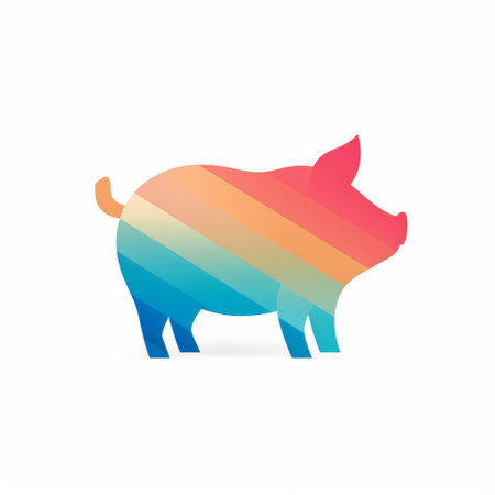 the pig in the rainbow logo is a minimalistic composition featuring a gradient color blend. it incorporates americana iconography and low resolution elements. created by a minimalist illustrator, this illustration depicts animals in a unique and eye-catching way. ai generatedの素材