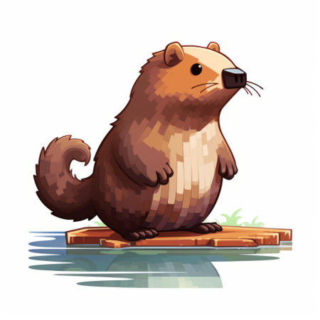 a pixel art style illustration of a highly detailed beaver holding out water between its paws. this wood-inspired artwork showcases inventive character designs in a flat perspective, reminiscent of the rasquache style. created by frederick morgan, this unique depiction captures the charm and creativity of pixel art. ai generatedの素材