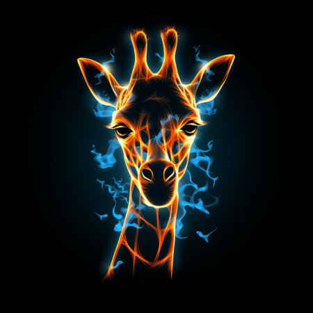 a fire giraffe wallpaper for android phones in hd. this wallpaper features a dark orange and light azure color scheme, with an aggressive digital illustration of a giraffe. the giraffe has a strong facial expression, and the overall composition is eye-catching with luminous light. this wallpaper showcases psychological phenomena illustrations. ai generatedの素材